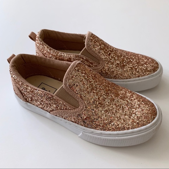 rose gold glitter slip ons
